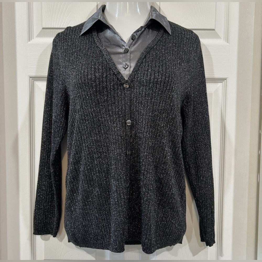 JM Collection Charcoal V-Neck Sweater